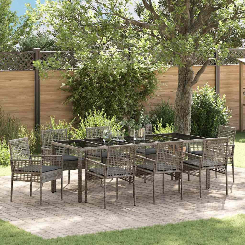 Garten Essgruppe 9 Stk. Grau Poly-Rattan