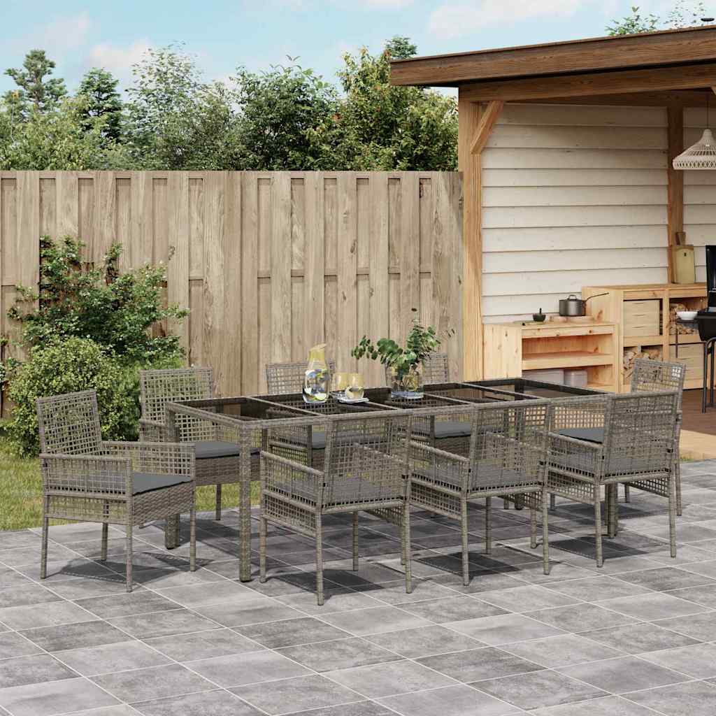 Garten Essgruppe 9 pcs Grau Poly-Rattan