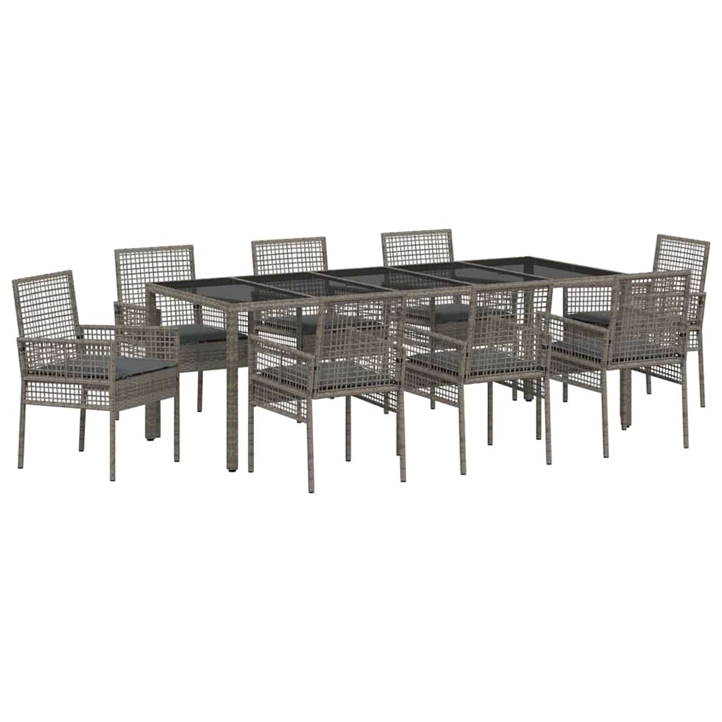 Garten Essgruppe 9 Stk. Grau Poly-Rattan