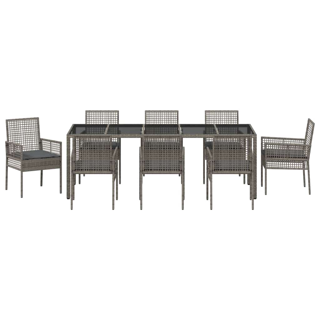 Garten Essgruppe 9 pcs Grau Poly-Rattan