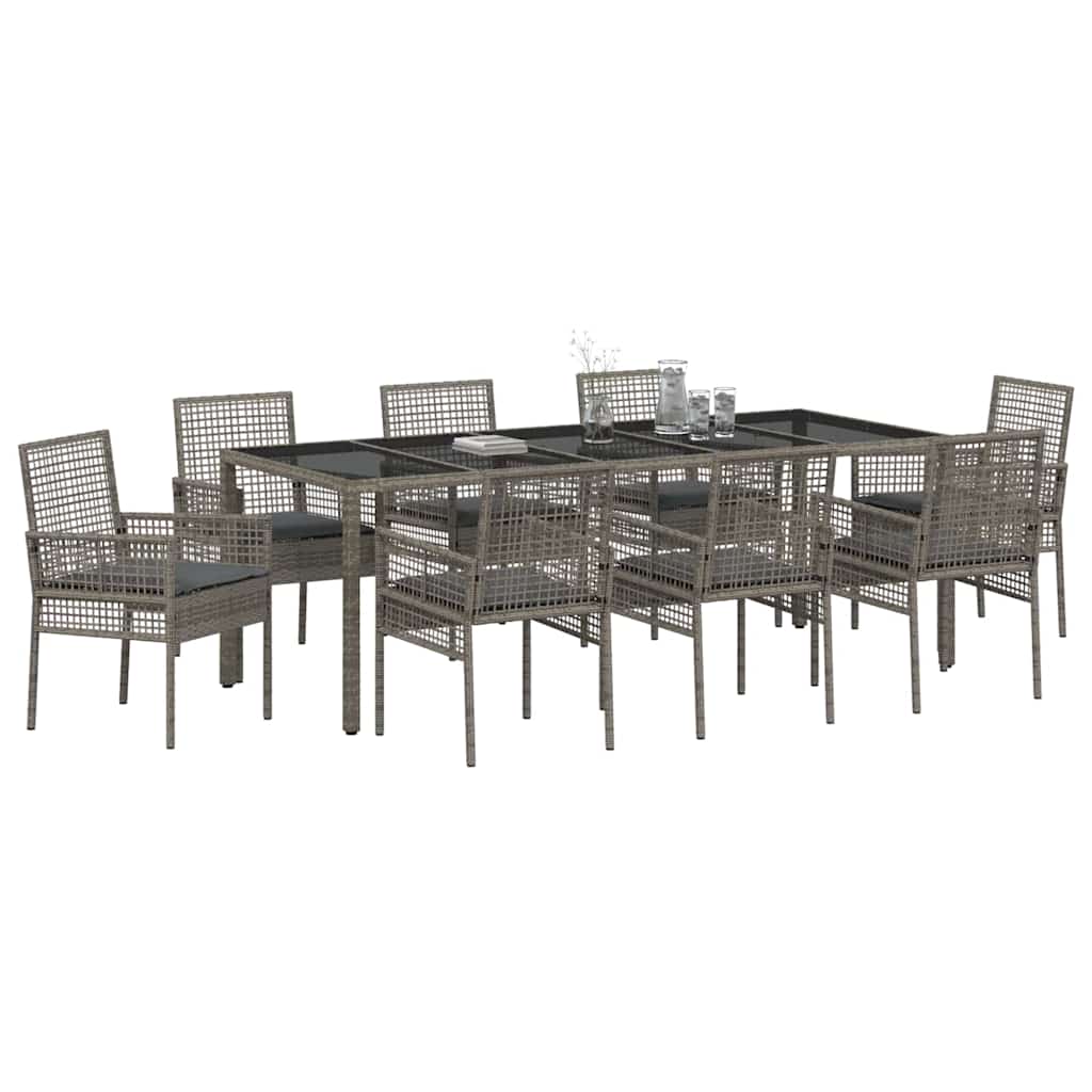 Garten Essgruppe 9 pcs Grau Poly-Rattan