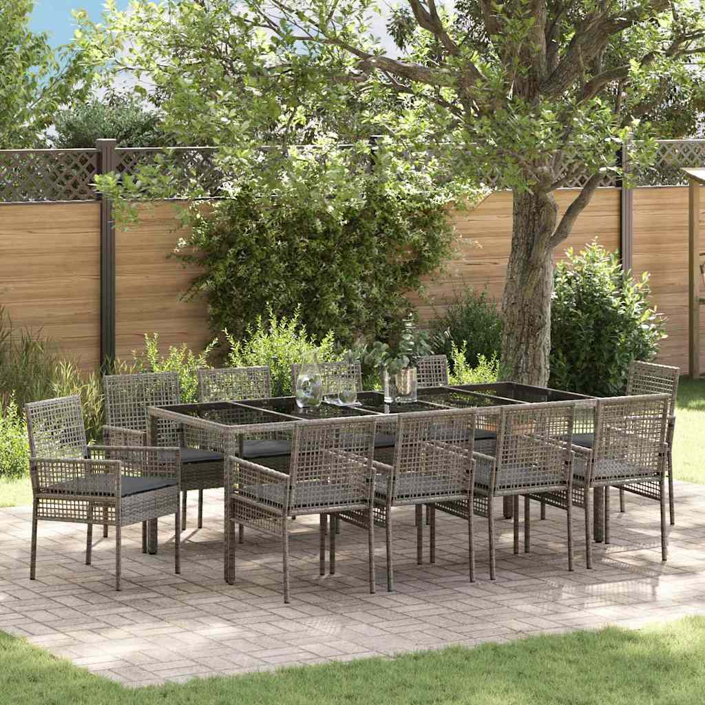 Garten Essgruppe 11 Stk. Grau Poly-Rattan