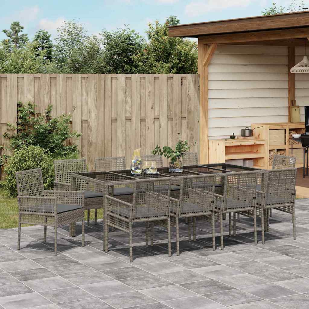 Garten Essgruppe 11 Stk. Grau Poly-Rattan