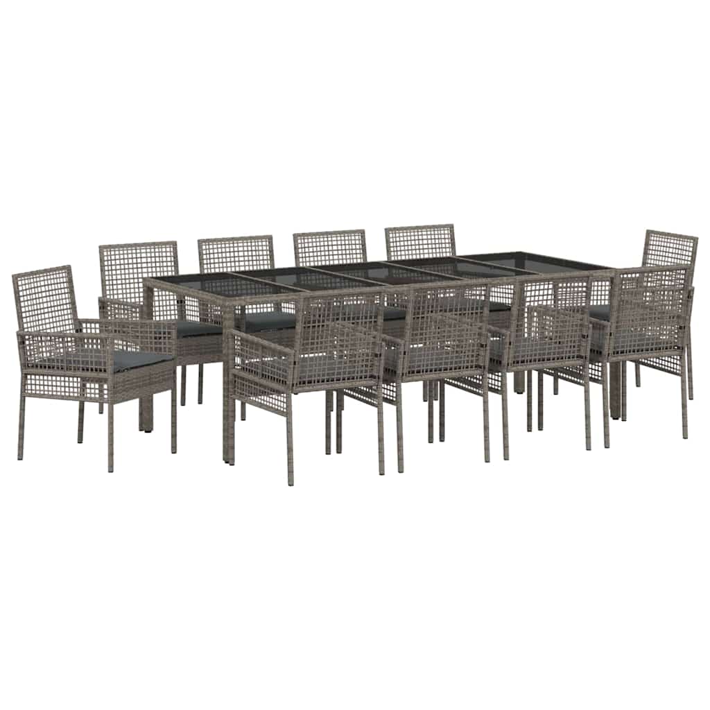 Garten Essgruppe 11 Stk. Grau Poly-Rattan