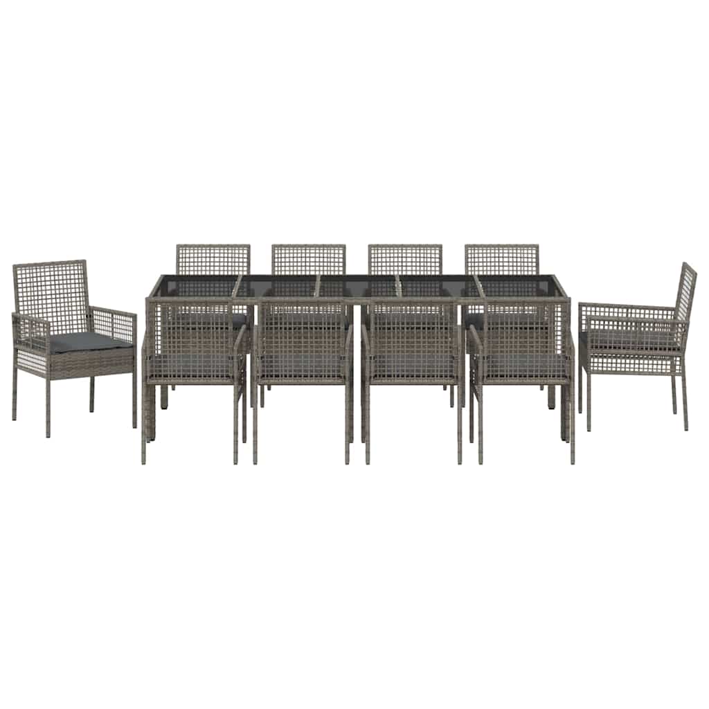 Garten Essgruppe 11 pcs Grau Poly-Rattan