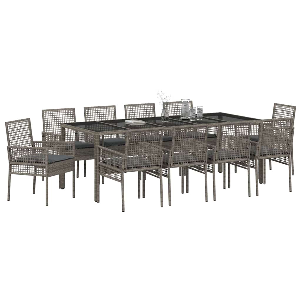 Garten Essgruppe 11 Stk. Grau Poly-Rattan