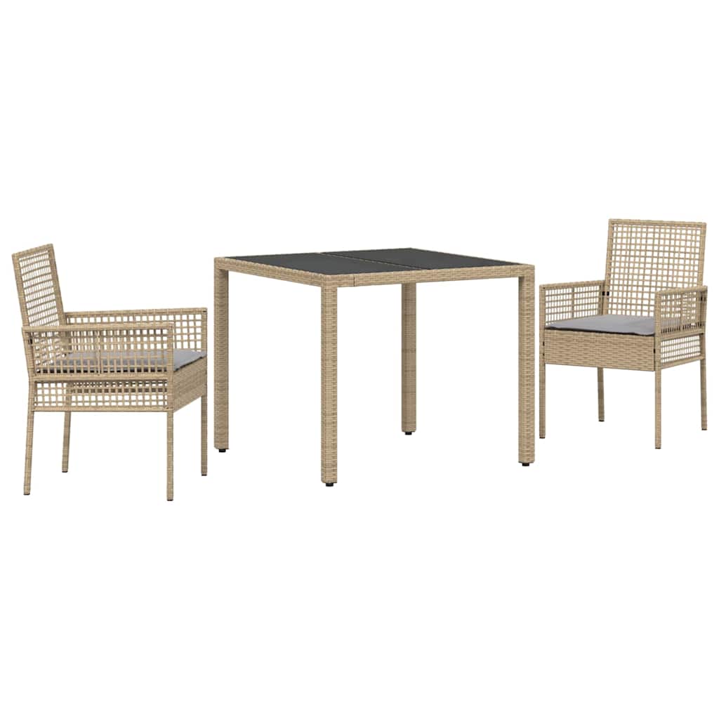 Garten Essgruppe 3 Stk. Beige Poly-Rattan
