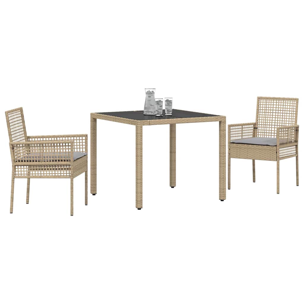 Garten Essgruppe 3 Stk. Beige Poly-Rattan