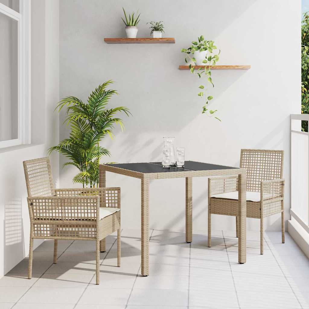 Garten Essgruppe 3 Stk. Beige Poly-Rattan
