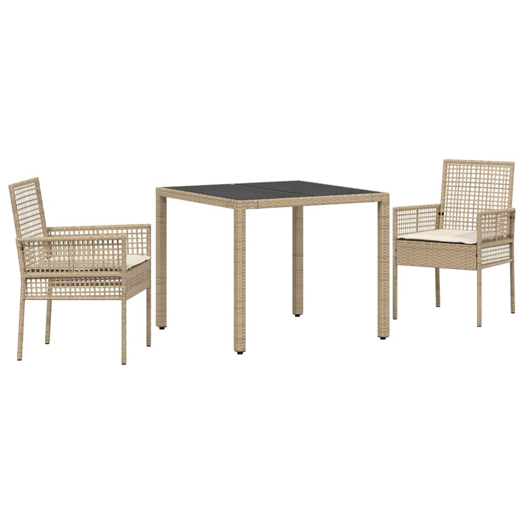 Garten Essgruppe 3 Stk. Beige Poly-Rattan