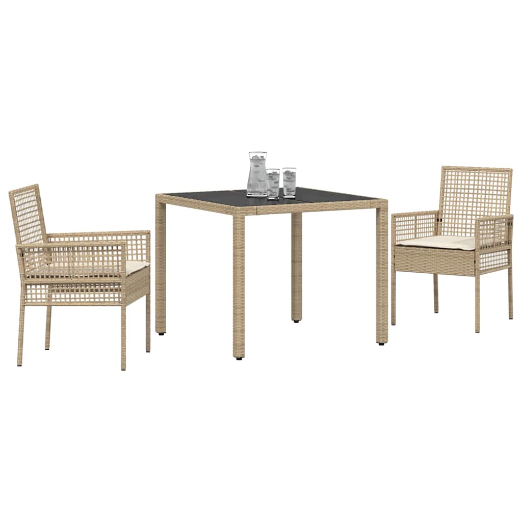 Garten Essgruppe 3 Stk. Beige Poly-Rattan