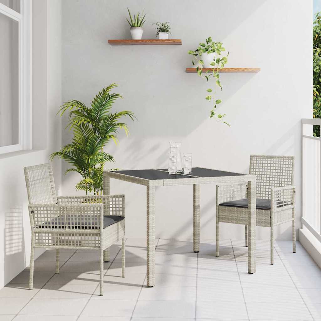 Garten Essgruppe 3 stk. Hellgrau Poly-Rattan