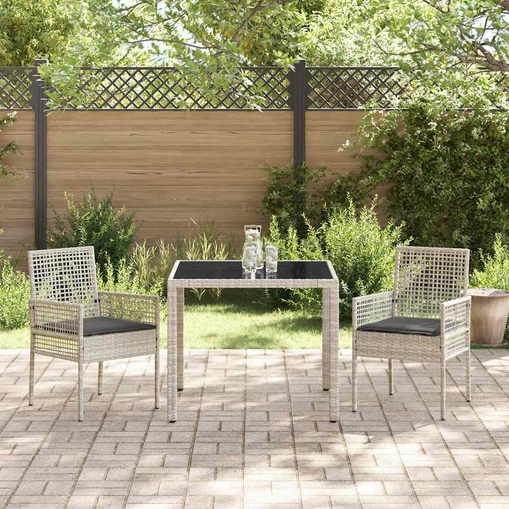 Garten Essgruppe 3 stk. Hellgrau Poly-Rattan
