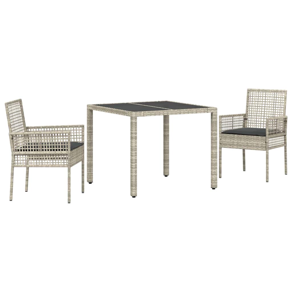 Garten Essgruppe 3 stk. Hellgrau Poly-Rattan