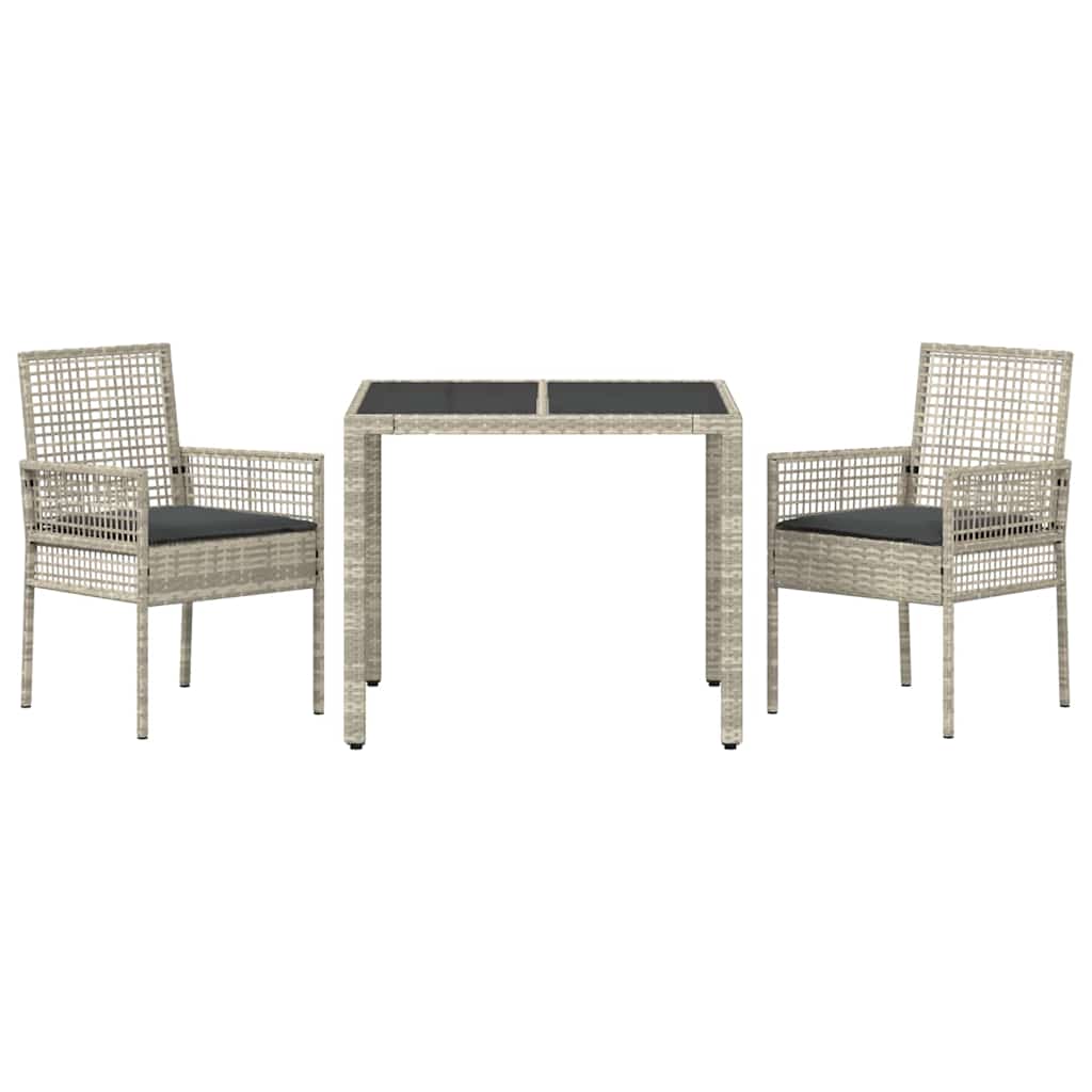 Garten Essgruppe 3 stk. Hellgrau Poly-Rattan