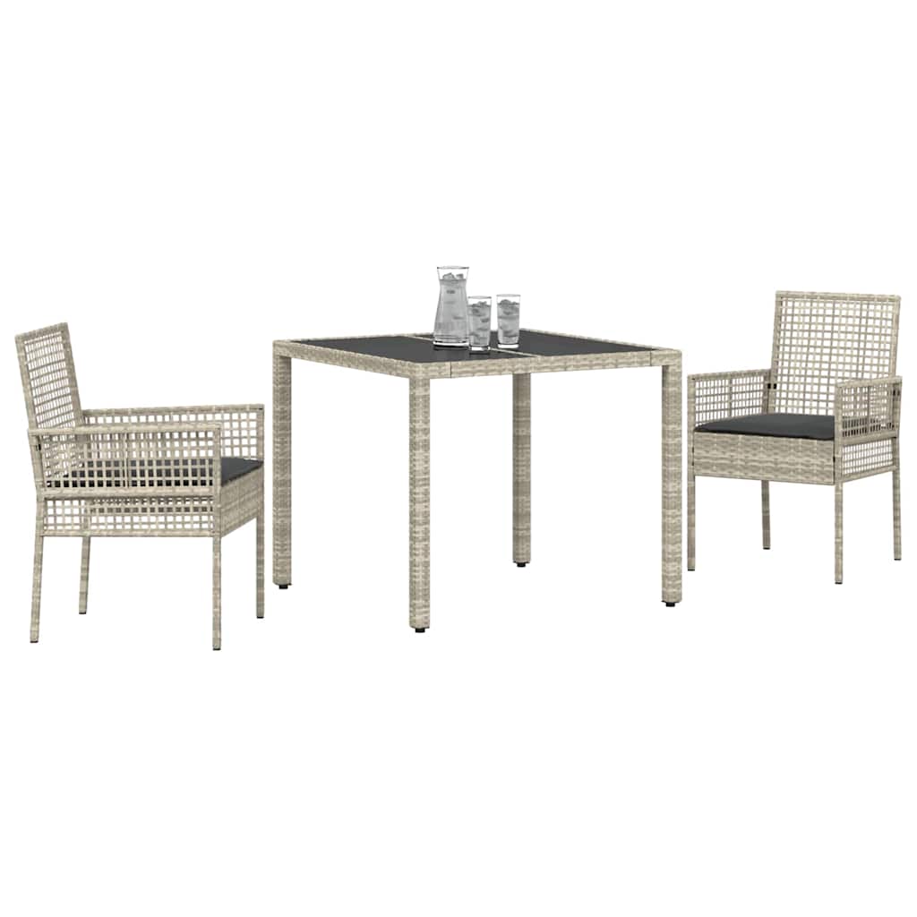 Garten Essgruppe 3 stk. Hellgrau Poly-Rattan