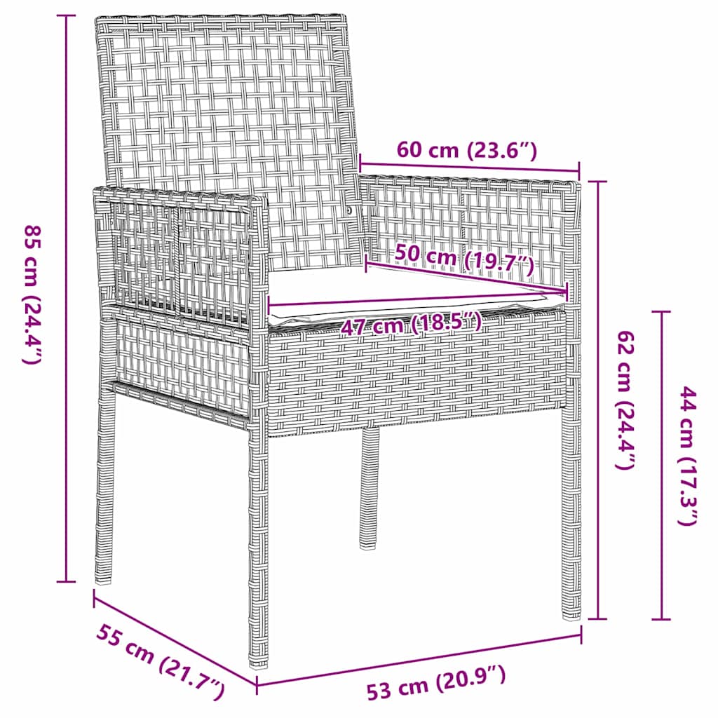 Garten Essgruppe 3 stk. Hellgrau Poly-Rattan