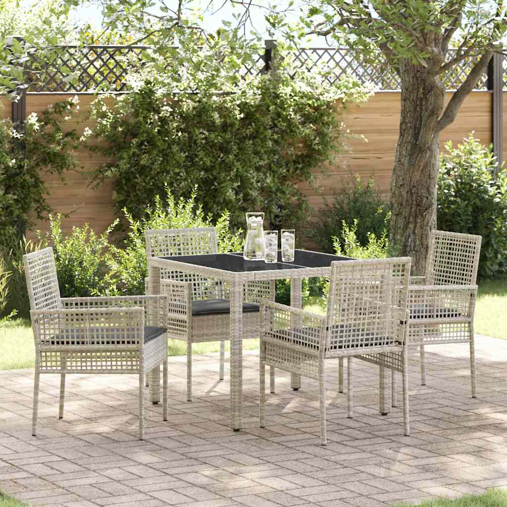 Garten Essgruppe 5 stk. Hellgrau Poly-Rattan