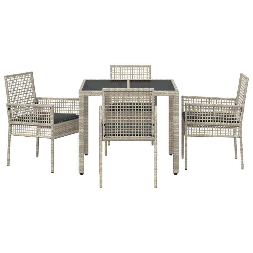 Garten Essgruppe 5 stk. Hellgrau Poly-Rattan