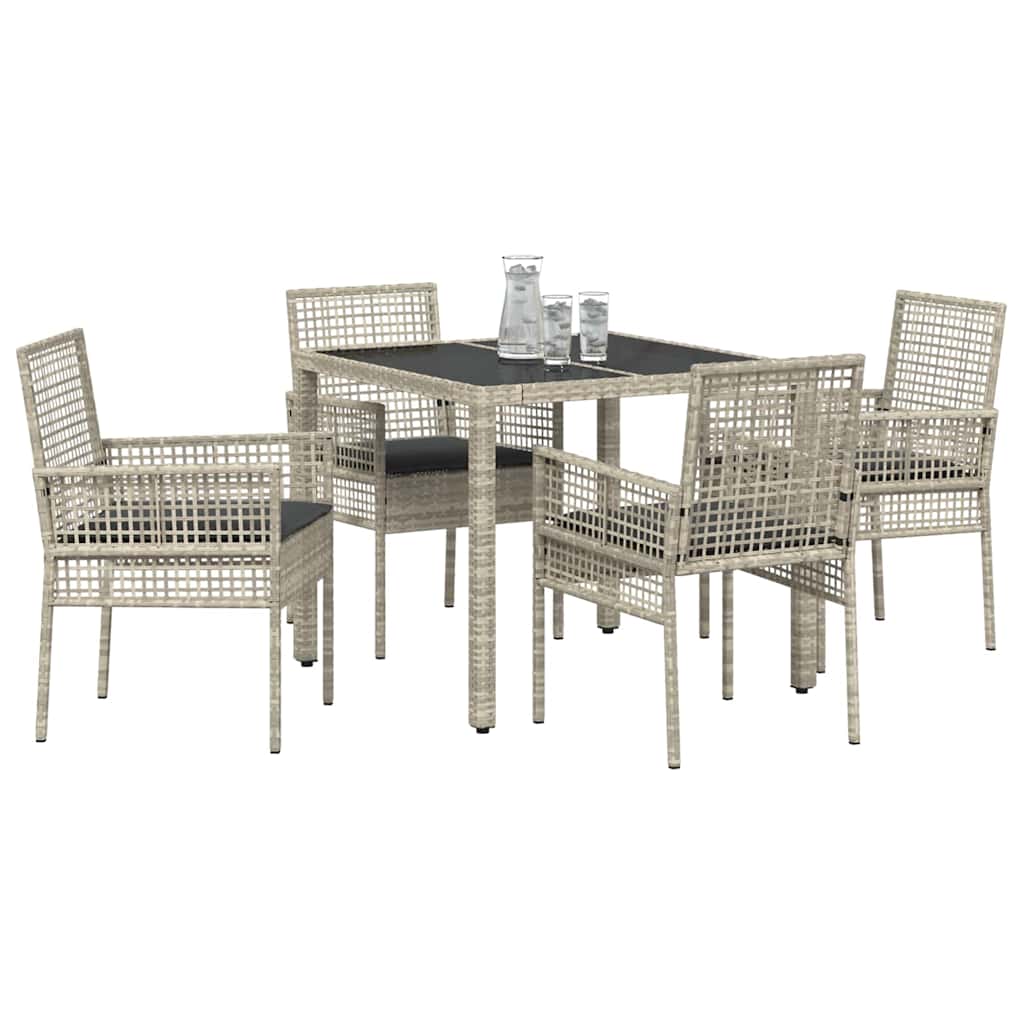 Garten Essgruppe 5 stk. Hellgrau Poly-Rattan