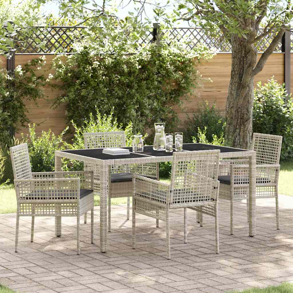 Garten Essgruppe 5 stk. Hellgrau Poly-Rattan