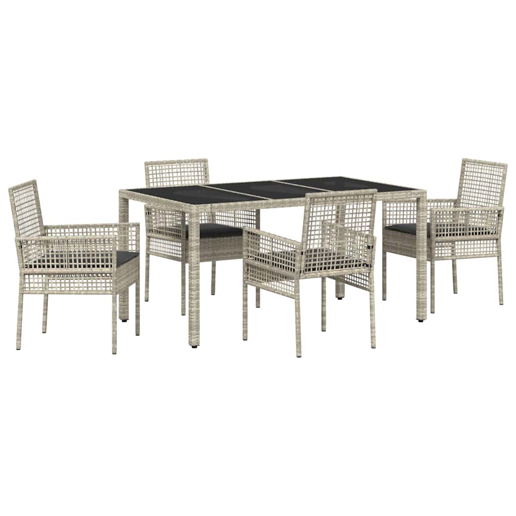 Garten Essgruppe 5 stk. Hellgrau Poly-Rattan