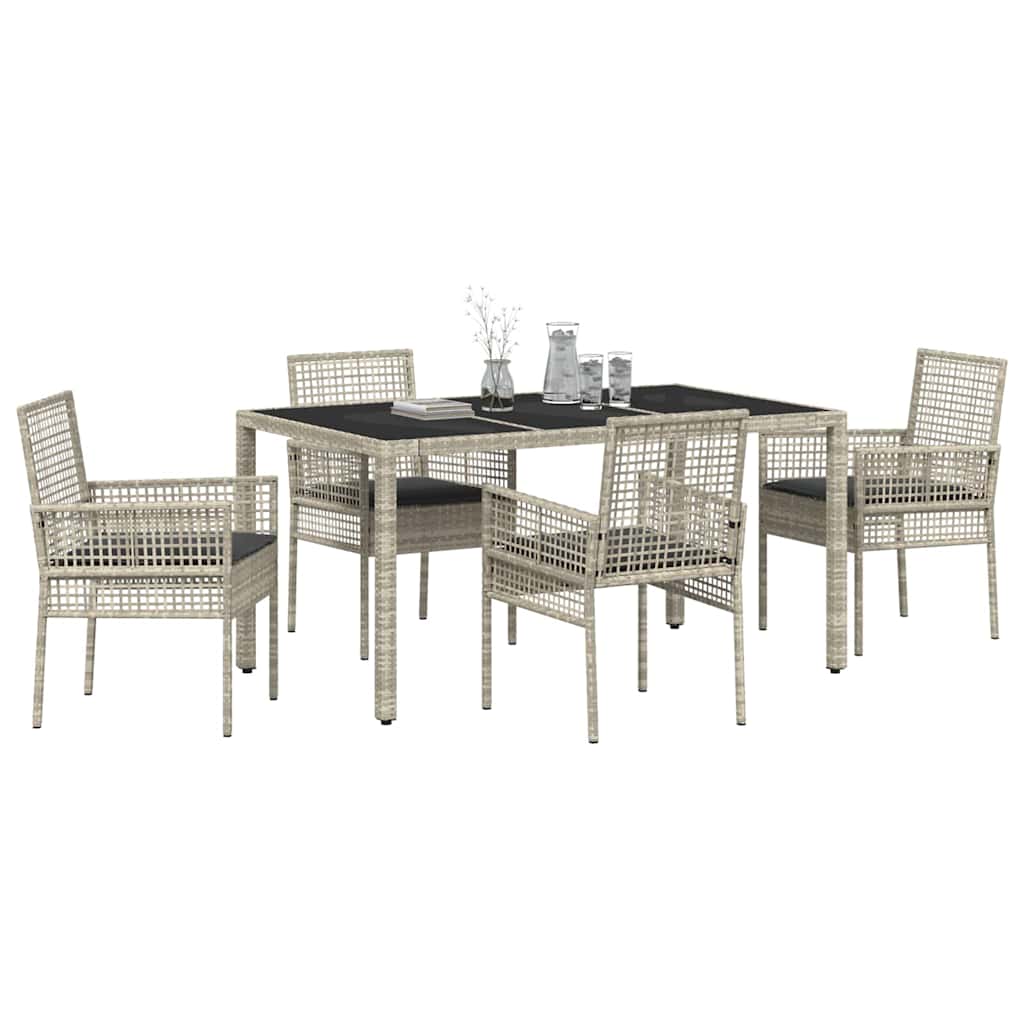 Garten Essgruppe 5 stk. Hellgrau Poly-Rattan