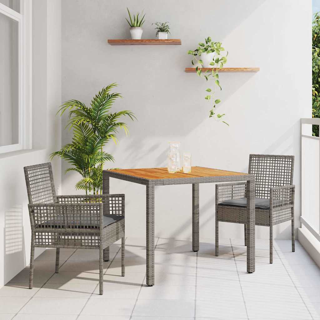 Garten Essgruppe 3 stk. Grau Poly-Rattan