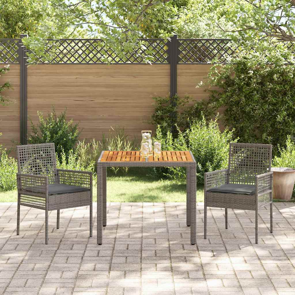 Garten Essgruppe 3 stk. Grau Poly-Rattan