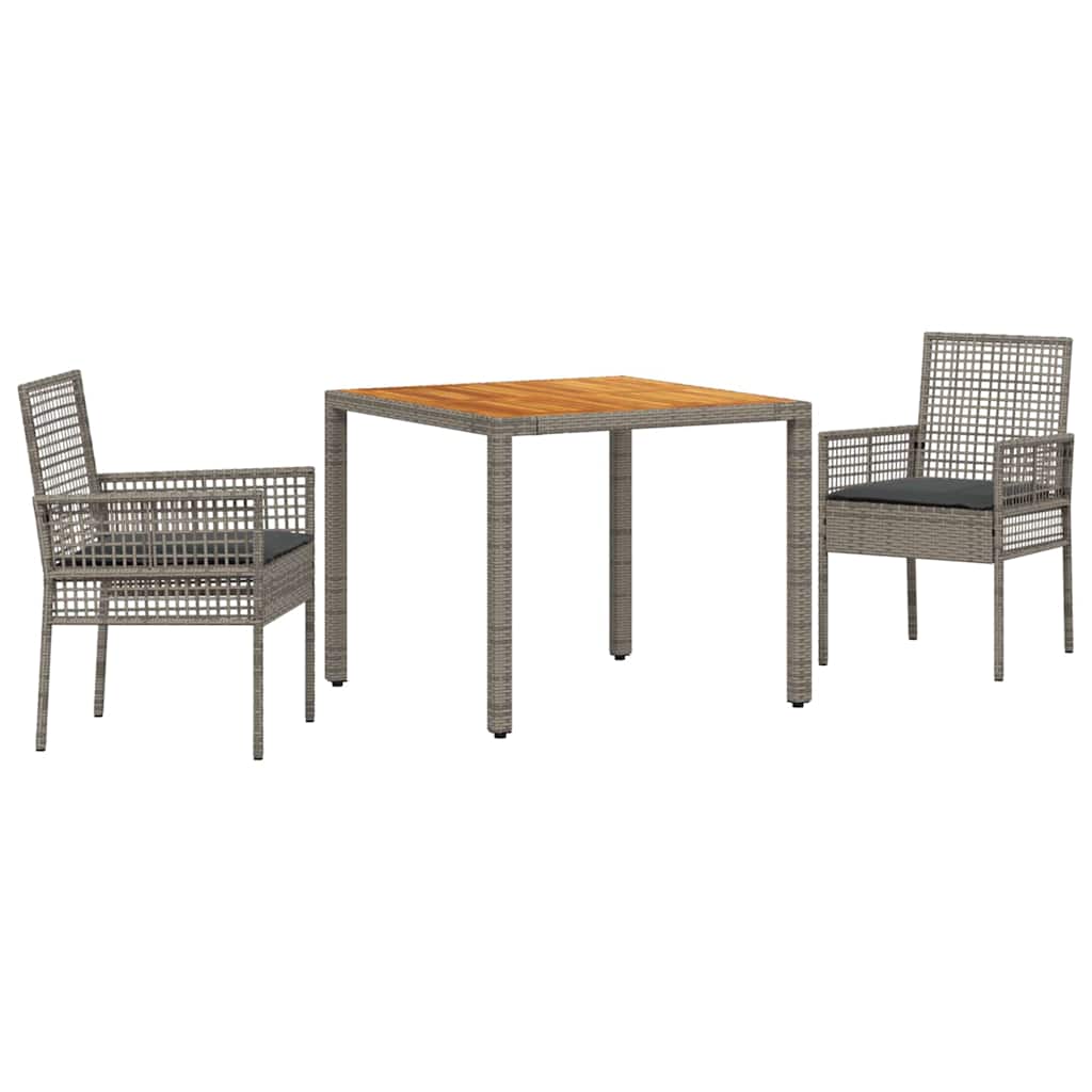 Garten Essgruppe 3 stk. Grau Poly-Rattan