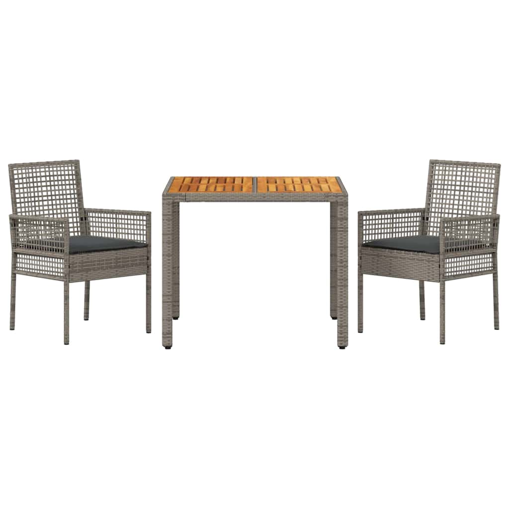 Garten Essgruppe 3 stk. Grau Poly-Rattan