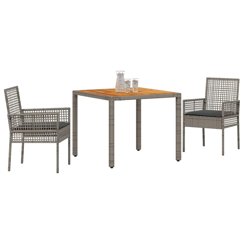 Garten Essgruppe 3 stk. Grau Poly-Rattan
