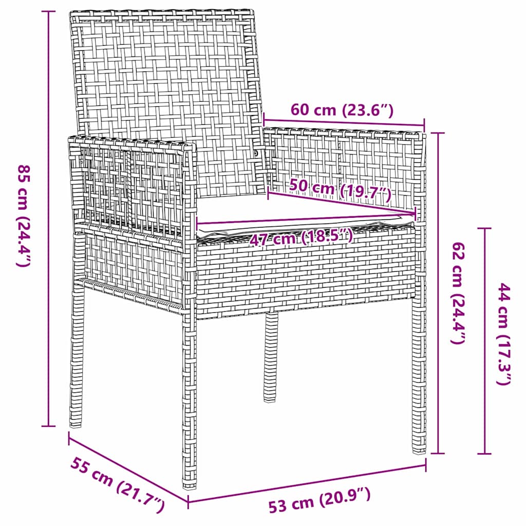 Garten Essgruppe 3 stk. Grau Poly-Rattan