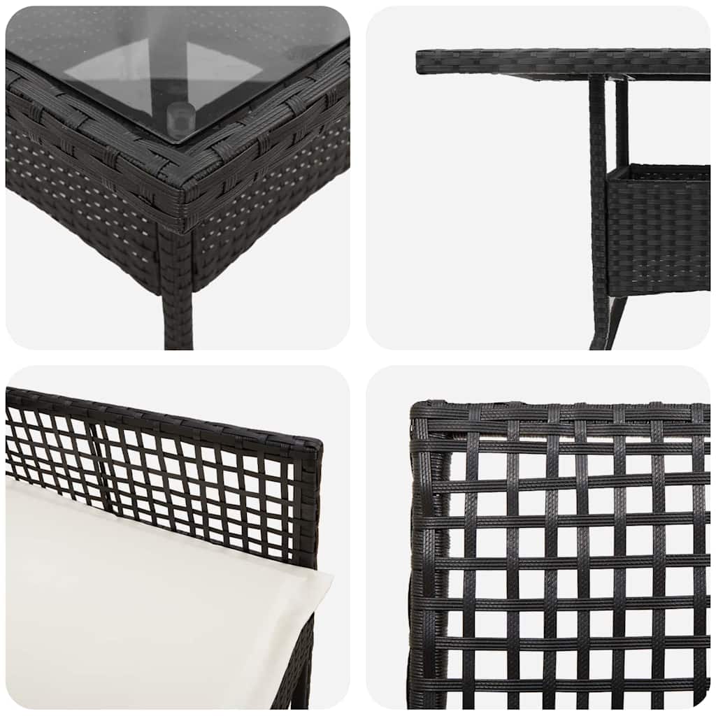 Garten Essgruppe 3 pcs Schwarz Poly-Rattan