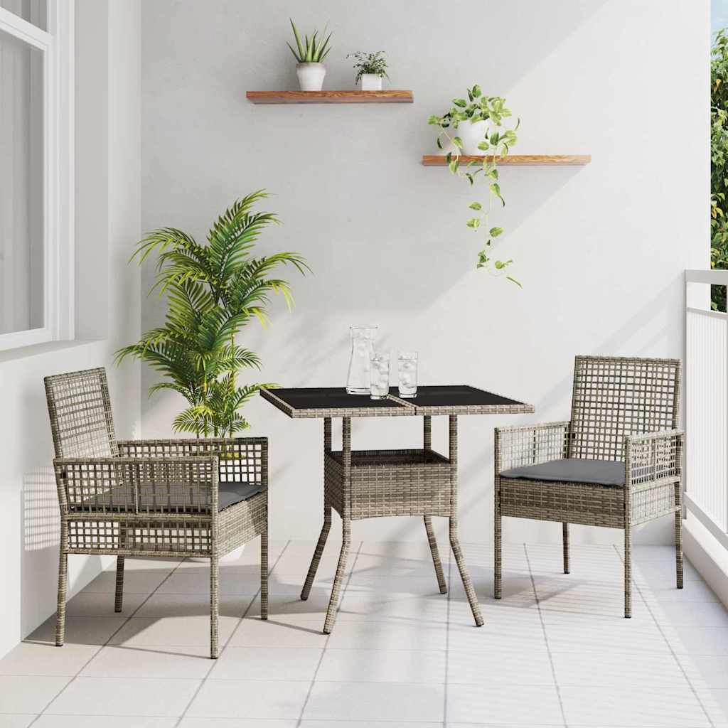 Garten Essgruppe 3 stk. Grau Poly-Rattan