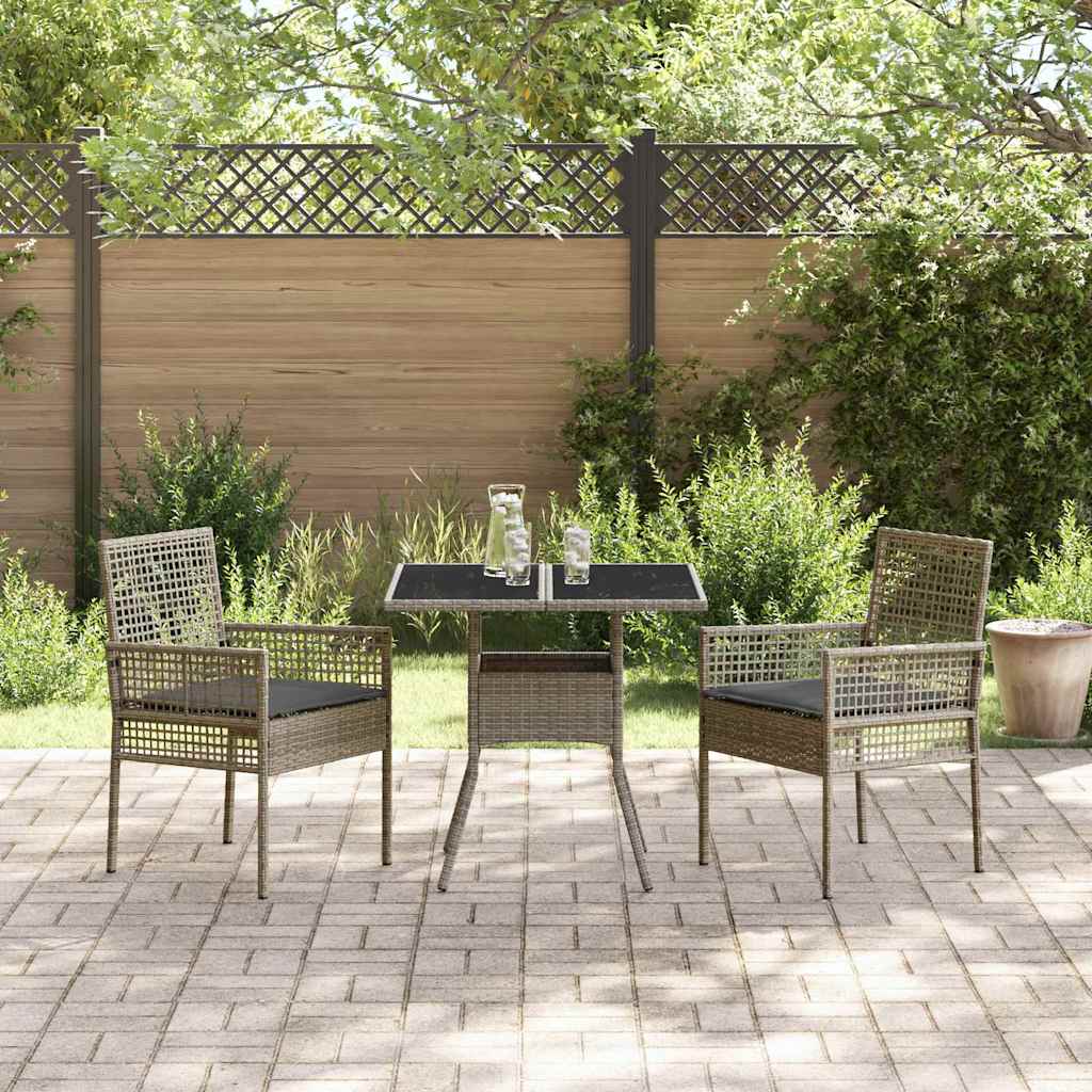 Garten Essgruppe 3 stk. Grau Poly-Rattan