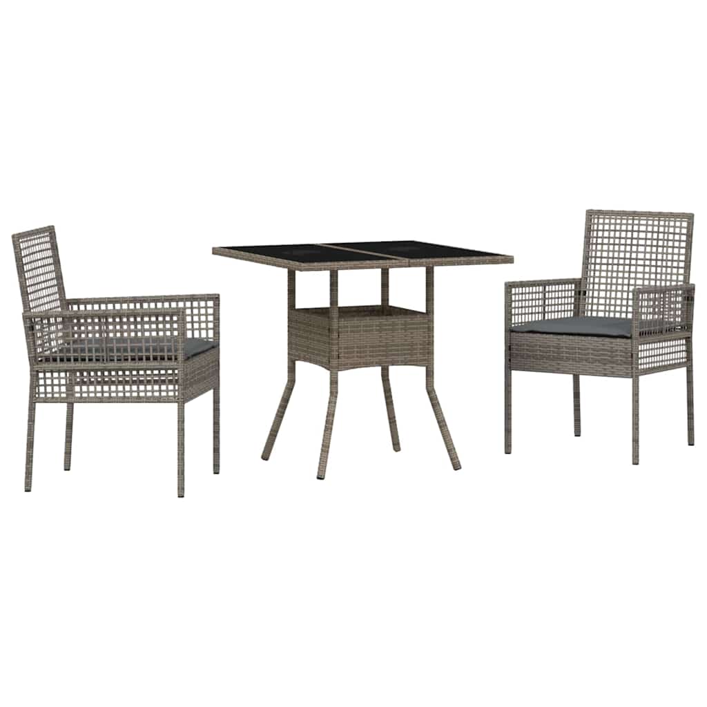 Garten Essgruppe 3 stk. Grau Poly-Rattan