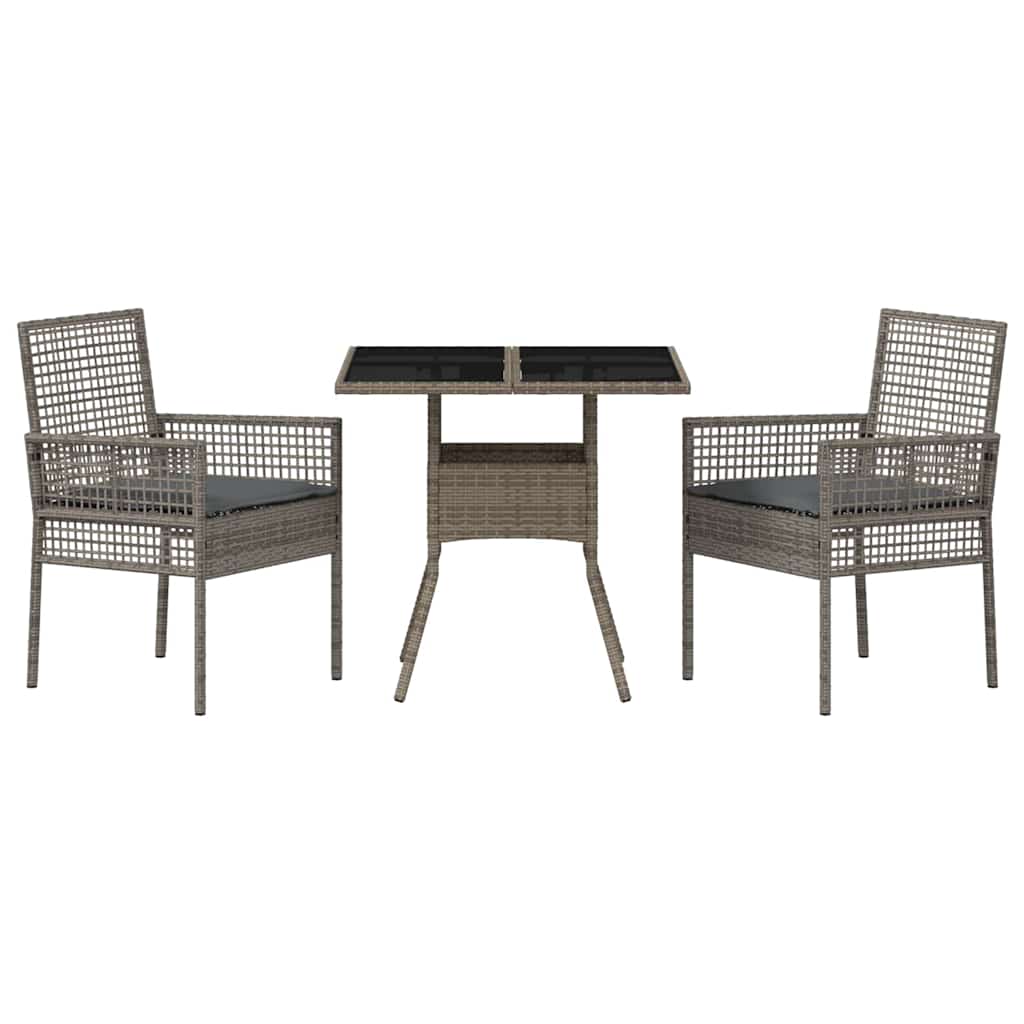 Garten Essgruppe 3 stk. Grau Poly-Rattan