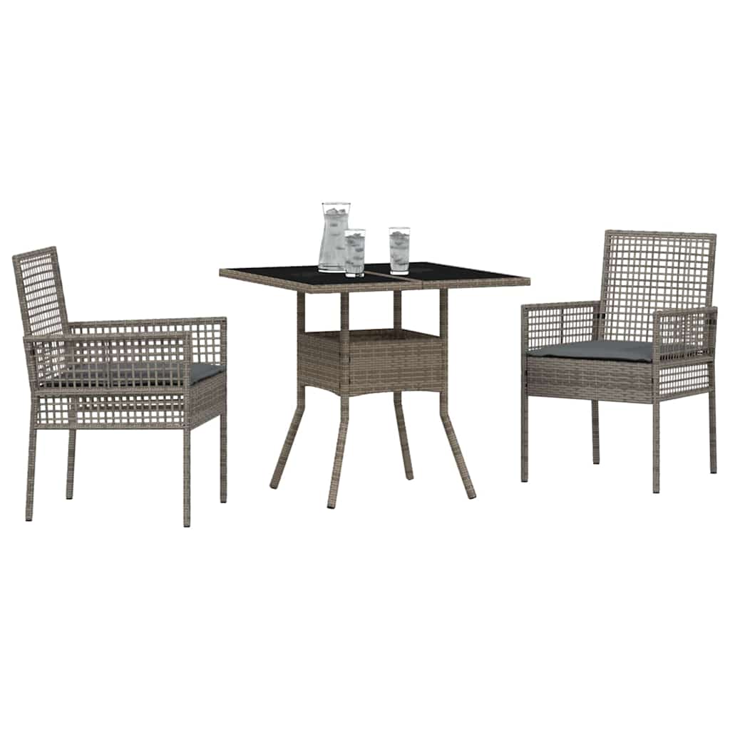 Garten Essgruppe 3 stk. Grau Poly-Rattan