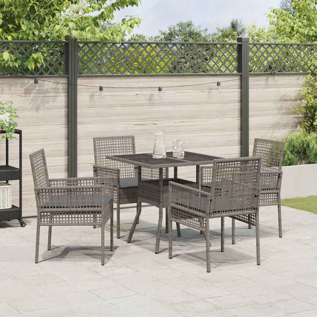 Garten Essgruppe 5 stk. Grau Poly-Rattan