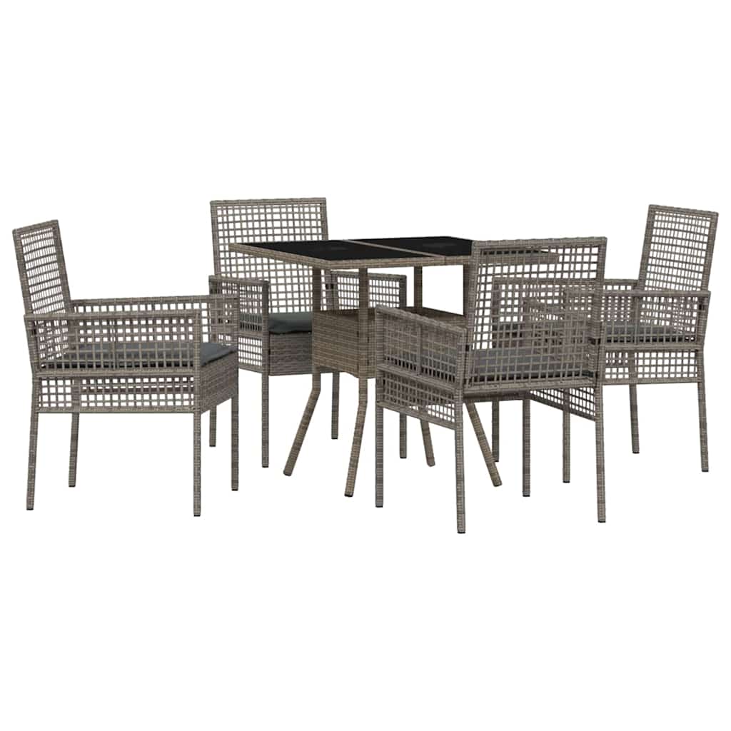 Garten Essgruppe 5 stk. Grau Poly-Rattan