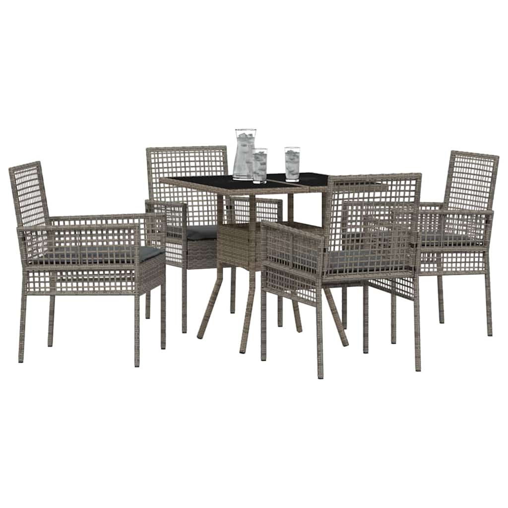Garten Essgruppe 5 stk. Grau Poly-Rattan