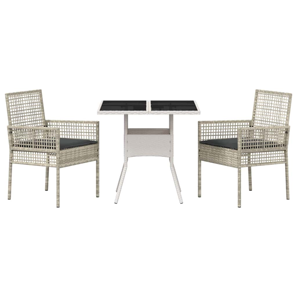 Garten Essgruppe 3 stk. Hellgrau Poly-Rattan