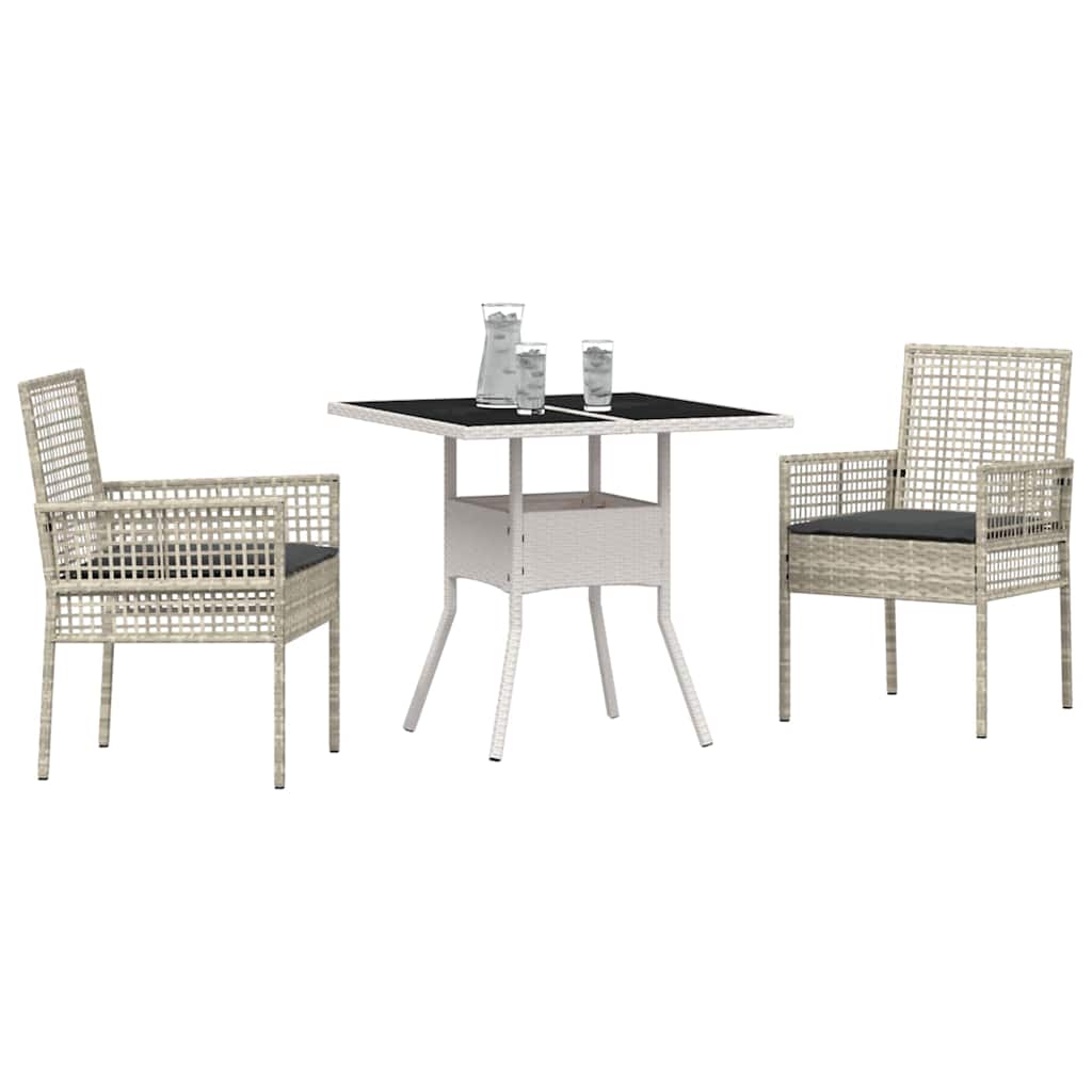 Garten Essgruppe 3 stk. Hellgrau Poly-Rattan