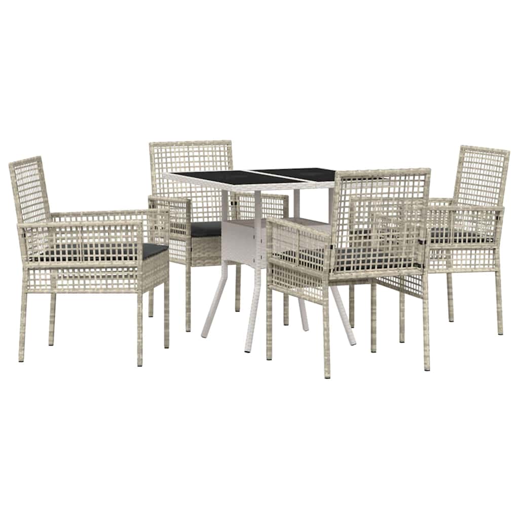 Garten Essgruppe 5 stk. Hellgrau Poly-Rattan