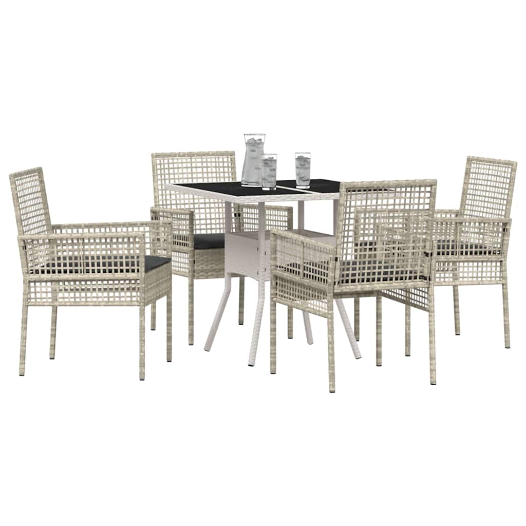 Garten Essgruppe 5 stk. Hellgrau Poly-Rattan