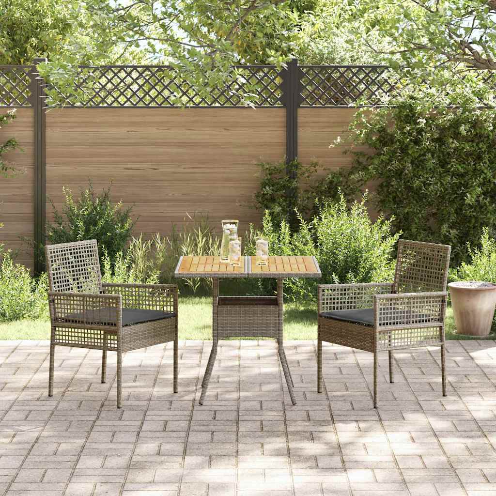 Garten Essgruppe 3 stk. Grau Poly-Rattan
