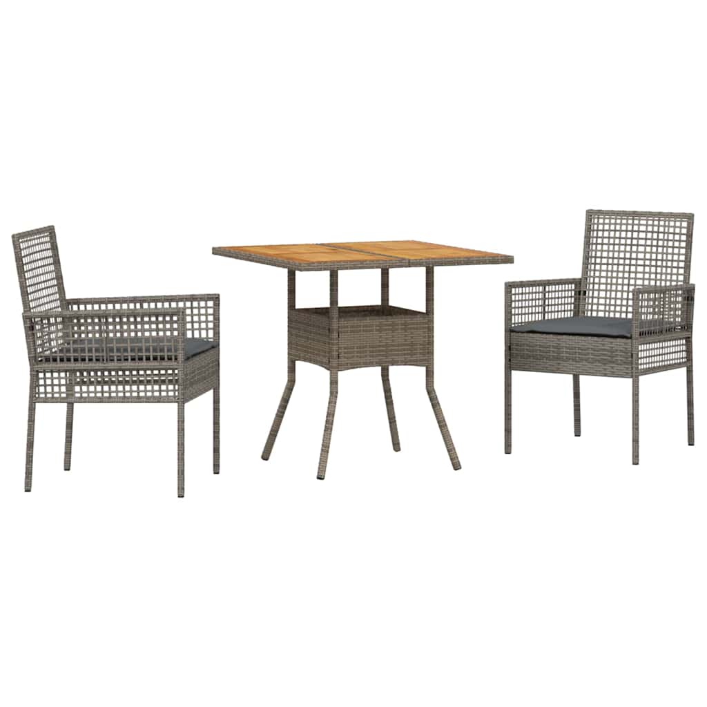Garten Essgruppe 3 stk. Grau Poly-Rattan