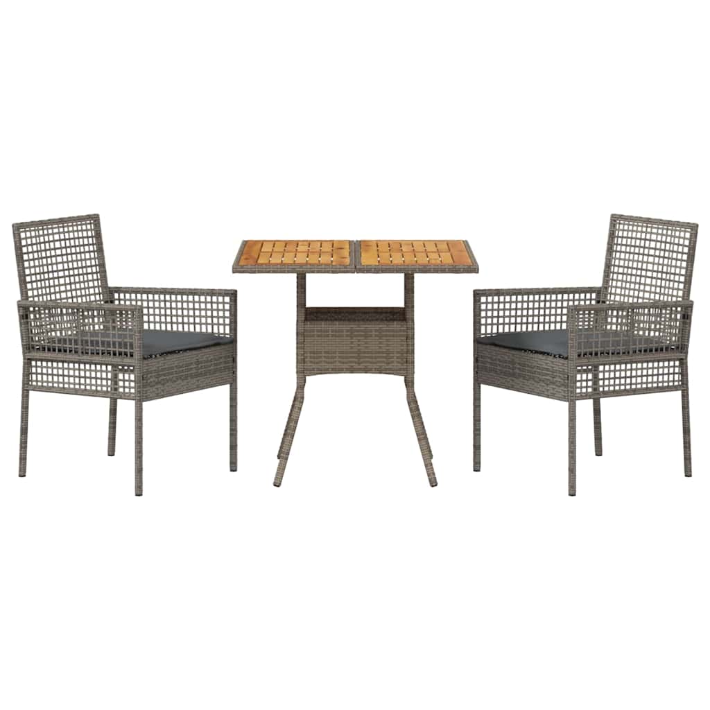 Garten Essgruppe 3 stk. Grau Poly-Rattan