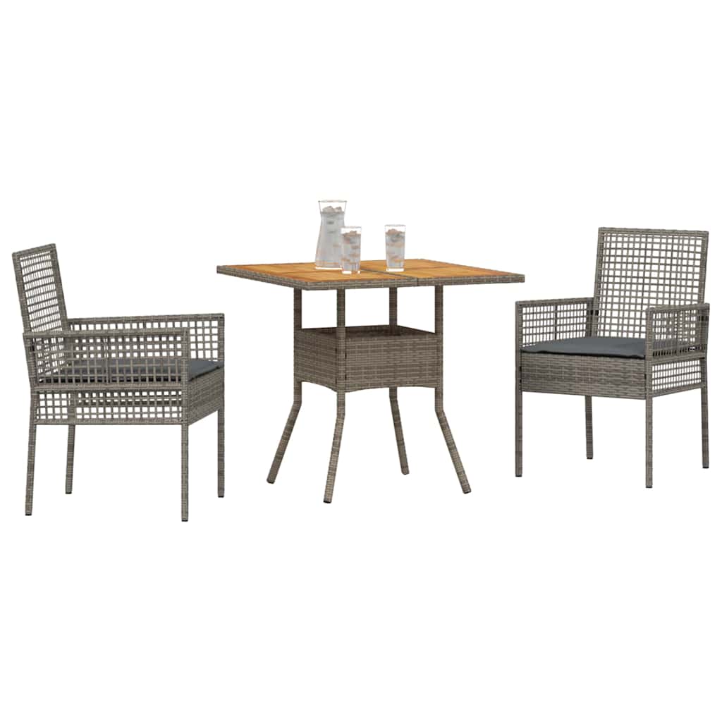 Garten Essgruppe 3 stk. Grau Poly-Rattan